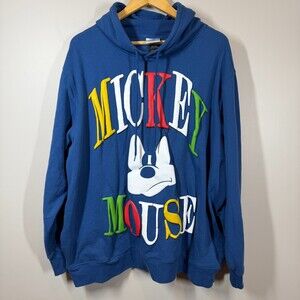 Disney Mickey Mouse Blue Graphic Hoodie Sweatshirt 2XL Mad Engine 90's Colorful